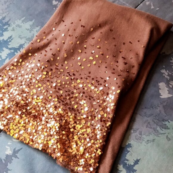 Cool Shimmery Maurice’s Copper Gold Sequins Rock-n-Roll Brown Short Sleeve Top - Picture 14 of 16